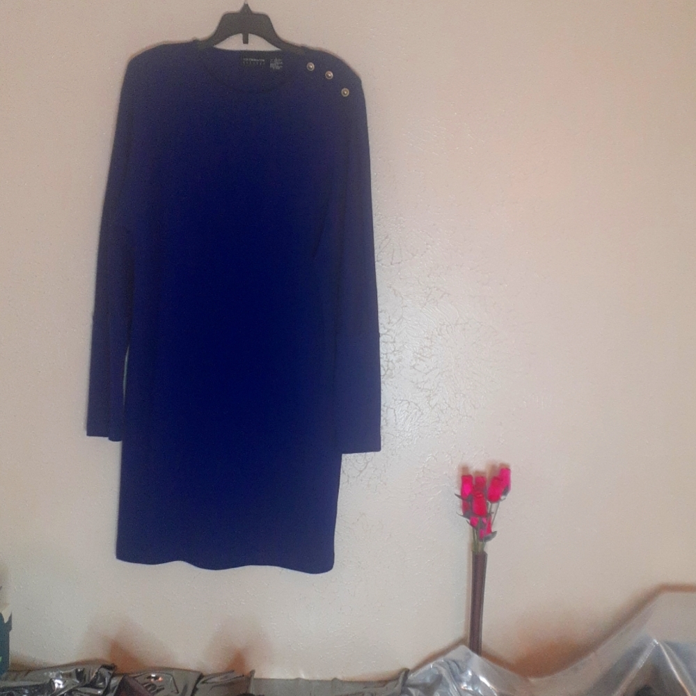 Liz Claiborne womens dress vintage size (L) blue with golden buttons gorgeous💖